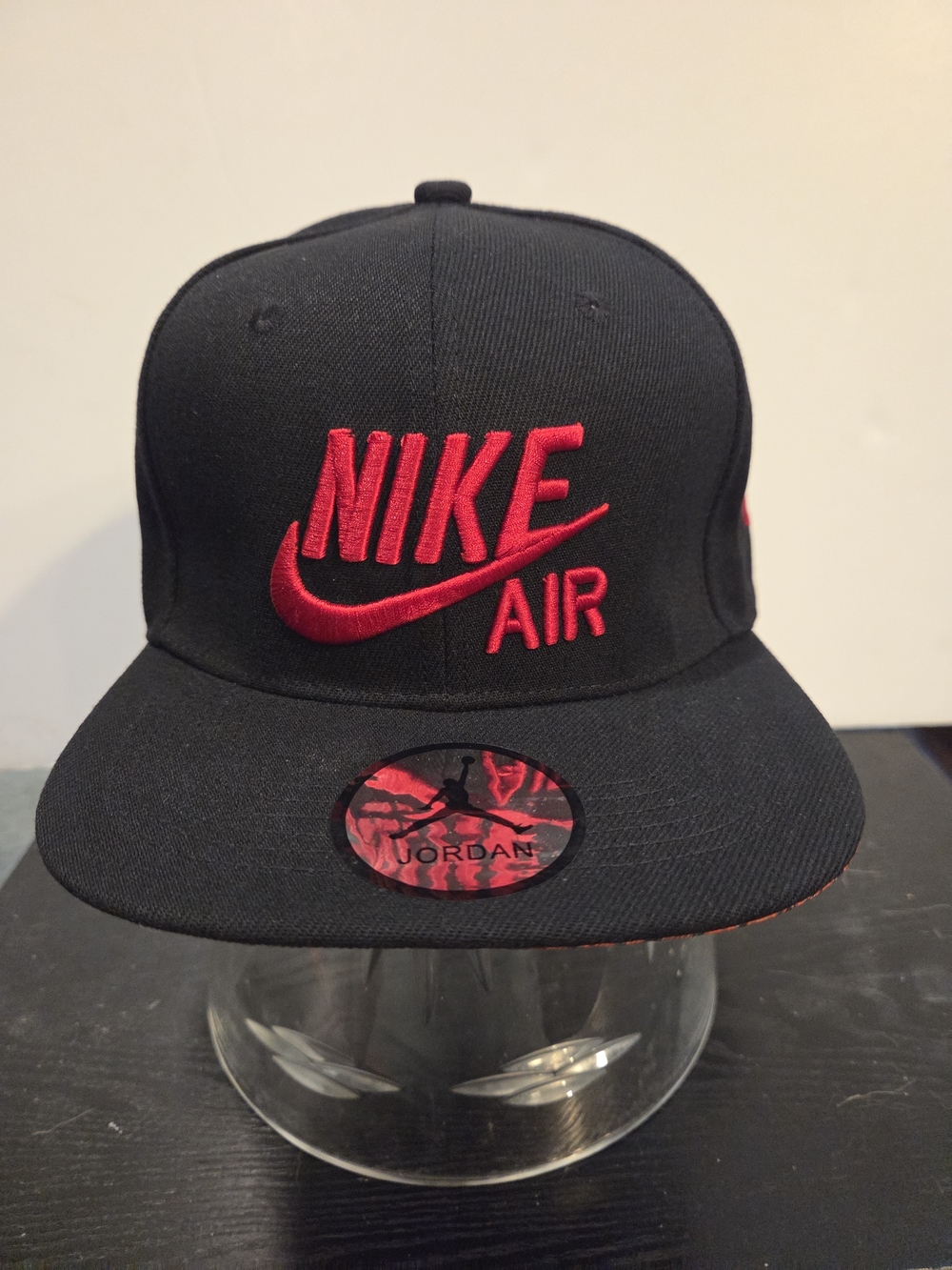 Nike Black Snapback Hat with Red Nike Air Embroidery